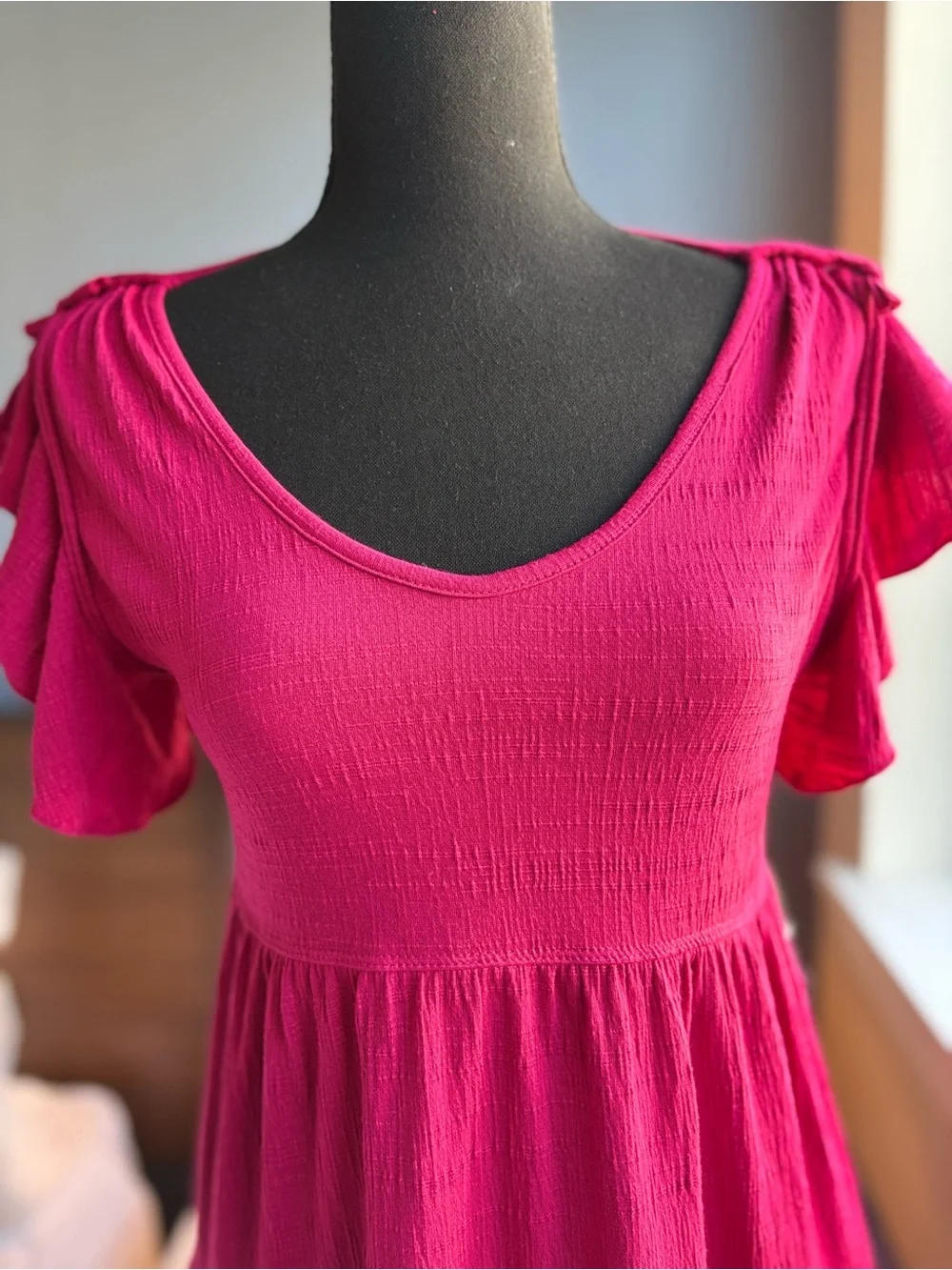 Max Studio Hibiscus Tiered V-Neck Babydoll Mini Dress with Flutter Sleeves - NWT